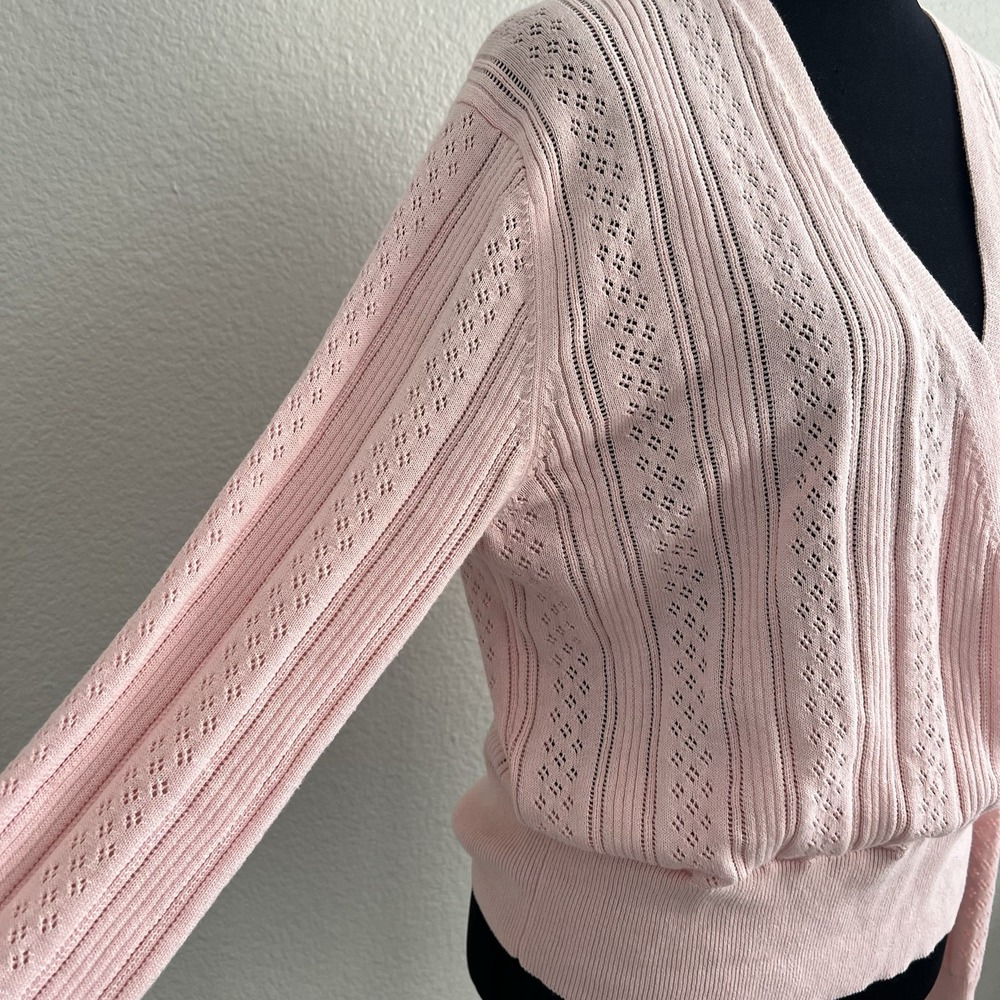 Fifteen Twenty Small Pointelle Faux Wrap Pink Top Knit Soft Girl Balletcore - Picture 7 of 9